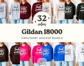 Gildan 18000 Mockup Bundle | G180 Front and Back Sweatshirt Mocks | 32 Colors | Real Model, No Ai