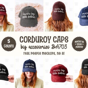 Maqueta de gorra de pana BA703 / Maqueta de gorra 703 con accesorios grandes / Maqueta de producto POD real / Estética minimalista y moderna