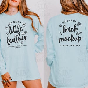 Chambray Comfort Colors 6014 Front Back Mockup | Blue C6014 Long Sleeve Shirt Side by Side Mock-up | T-Shirt Split View Mock Up | Real Model