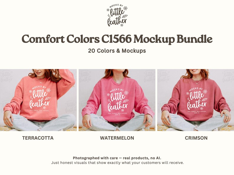Comfort Colors 1566 Tröja Mockup Bundle | C1566 Rundkragetröja Mockups | Riktiga CC 1566 Livsstilsmodell Mockups | Alla 20 POD-färger bild 4
