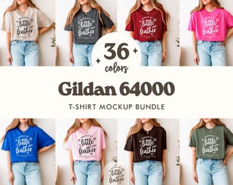 Gildan 64000 T Shirt Mockup Bundle | G640 T-shirt Mock-Up | G64000 Tee Mock Up for POD | Real Human Model | Trendy Simple Boho Aesthetic