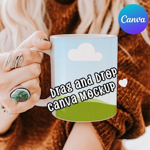 Maqueta de taza de cerámica blanca de 11 oz / Maqueta de Canva fácil de arrastrar y soltar / Maqueta de producto real / Plantilla de Canva simple / Moderno y estético
