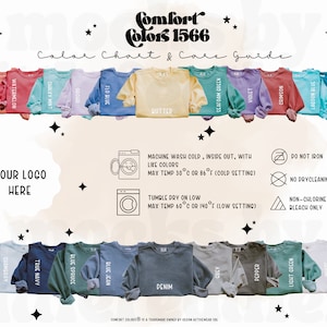 Tabla de colores Comfort Colors 1566, Guía de cuidado 1566, Recursos de impresión bajo demanda y sublimación, Tabla de colores para sudaderas, Tabla de colores Swiftpod