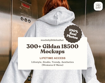 Gildan 18500 Hoodie Mockup Bundle | G18500 Lifetime Access | Real Model Sweater Mock Up | Trendy Oversized G185 Hooded Sweatshirt Mock-Up