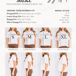 Comfort Colors 3023CL Size Guide, Comfort Colors Sizing Guide, 3023CL Comparison Chart, Boxy Tee Shirt Mockup Size Comparison