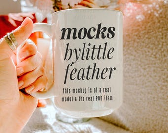 15oz Boho Coffee Mug Mockup, White Ceramic Lifestyle (Digital Download)