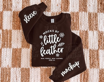 Gildan 18000 Mockup (Color: Dark Chocolate) | G18000 Crewneck Sweatshirt Folded Sleeve Mockup