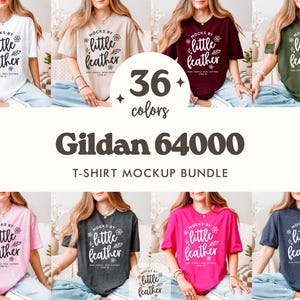 Gildan 64000 T-shirt Mockup Bundle | 36 Popular Colors - Real Photos, No Ai | Bonus G64000 Size Chart