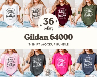 Gildan 64000 T-shirt Mockup Bundle | 36 Popular Colors - Real Photos, No Ai | Bonus G64000 Size Chart