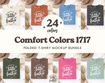 Comfort Colors 1717 T-shirt Mockup Bundle | C1717 Folded Flat Lay - 24 Popular Colors | Boho Aesthetic
