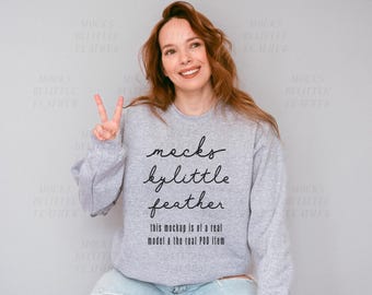 Gildan 18000 Sport Grey Crewneck Sweater Mockup | Real Model POD (Digital Download)