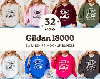 Gildan 18000 Sweatshirt Mockup Bundle | G180 Mockup - 32 Popular Colors | Real Model, No Ai