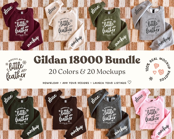 Gildan 18000 Folded Sweatshirt Mockup Bundle | G180 Flat Lay Crewneck Sweater Mockups | G18000 Sleeve Mockup | Real Lifestyle Product Photos
