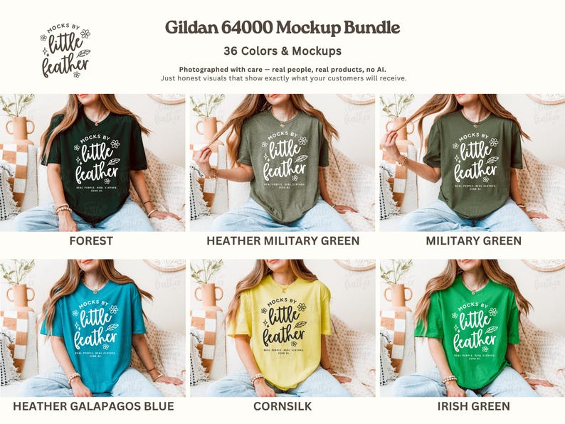 Gildan 64000 T Shirt Mockup Bundle | G64000 T-shirt Mock-Up | G640 Tee Mock Up | Real Human Model | Trendy Warm Cozy Boho Minimal Aesthetic image 7