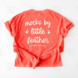 Bright Salmon Comfort Colors 1717 Unfolded Back of T Shirt Mockup | C1717 Flat Lay Backside Mock-Up | Trendy Real Product Flatlay Mock Up