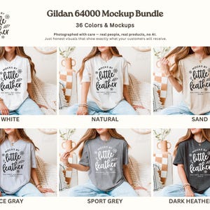 Gildan 64000 T Shirt Mockup Bundle | G64000 T-shirt Mock-Up | G640 Tee Mock Up | Real Human Model | Trendy Warm Cozy Boho Minimal Aesthetic image 2