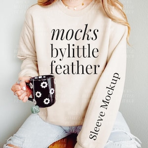 Gildan 18000 Sleeve Mockup Sand, Gildan Sleeve Mockup, Sand 18000 Mockup, Real Model Mockup, Cozy Cute Mockup