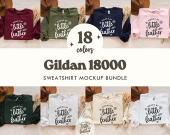 Gildan 18000 Folded Flat Lay Mockup Bundle | G180 Mockup - 18 Popular Colors | Real Mockup, No Ai