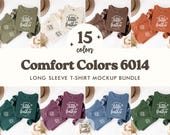 Comfort Colors C6014 Long Sleeve Shirt Mockup Bundle | CC 6014 Folded TShirt Mock-Up | Real Product Flat Lay Mock Up | Trendy Minimal Boho