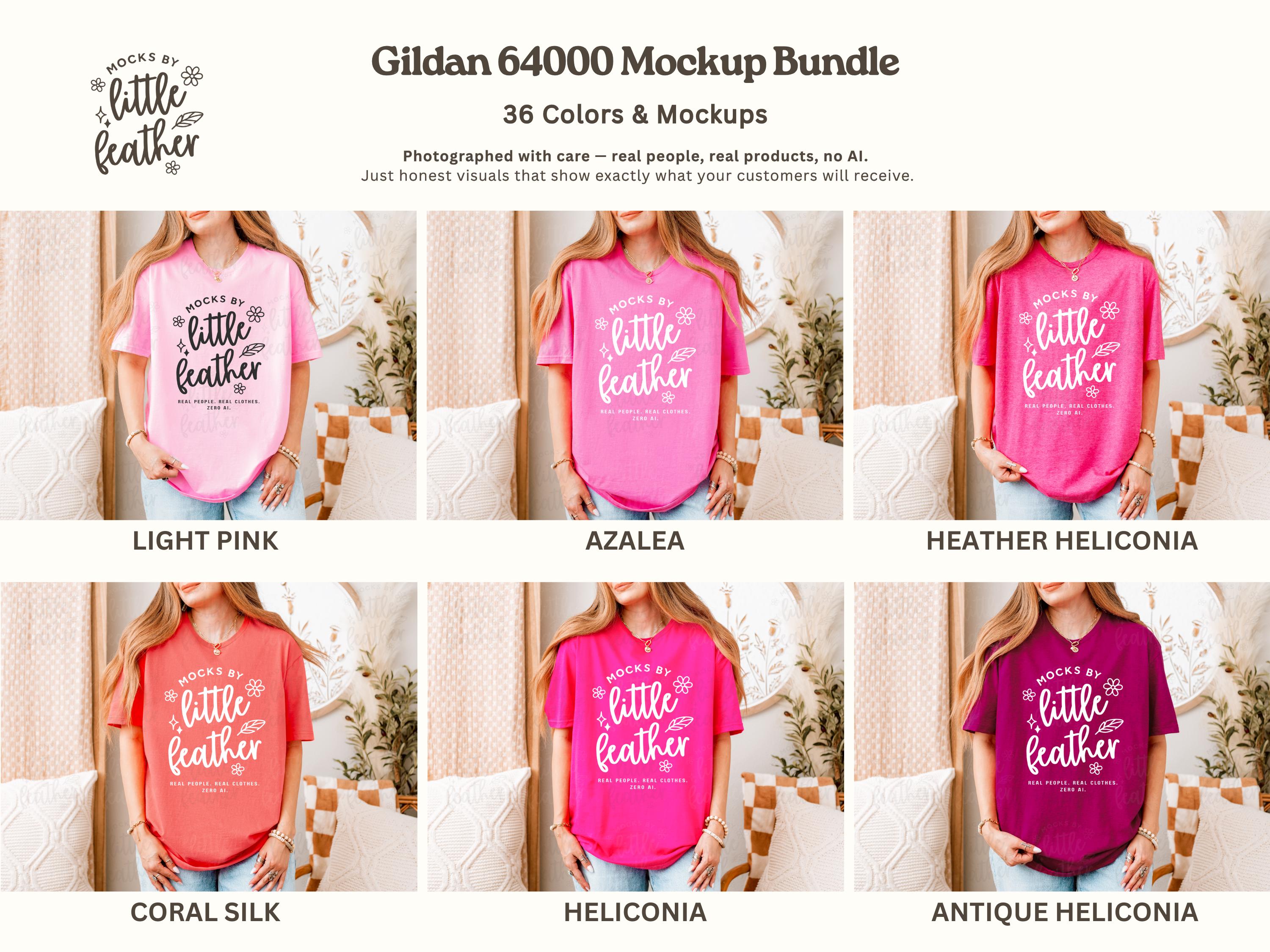 Gildan 64000 T-shirt Mockup Bundle | 36 Colors | Real Model No AI 