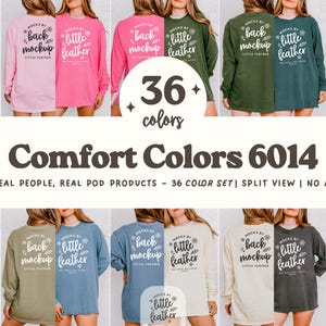Comfort Colors 6014 Long Sleeve Shirt Front Back Mockup Bundle | C6014 Simple Real Model | Side by Side T-shirt Mock-Up | 6014 Size Chart