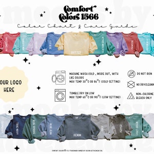 Tabla de colores Comfort Colors 1566, Guía de cuidado 1566, Recursos de impresión bajo demanda y sublimación, Tabla de colores para sudaderas, Tabla de colores Swiftpod