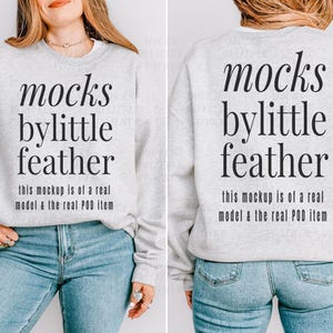 Gildan 18000 Front Back Mockup | Ash | G180 Sweater Side by Side Mock-up | Gildan Crewneck Split Mock | Grey G18000 Sweatshirt | Real Model