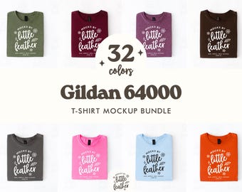 Mockup bundel Gildan 64000 gevouwen T-shirt | Minimaal ingerichte studio