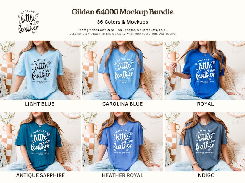 Gildan 64000 T Shirt Mockup Bundle | G64000 T-shirt Mock-Up | G640 Tee Mock Up | Real Human Model | Trendy Warm Cozy Boho Minimal Aesthetic image 6