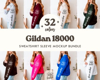 Gildan 18000 Sleeve Mockup Bundle | 32 Colors - G180 Mockups | Real Model, No Ai