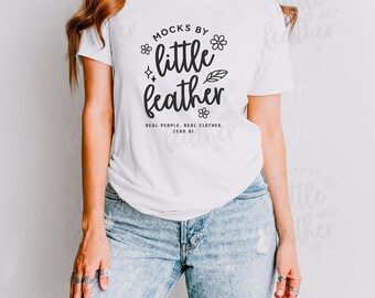 Bella Canvas 3001 Weiß Mockup, trendiges Tshirt-Modell, niedliches einfaches reales Modell, Sommer-Herbst-Ästhetik, tailliertes BC3001 T-Shirt, POD-T-Shirt MockUp