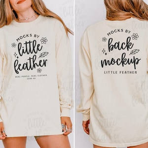 Ivory Comfort Colors 6014 Front Back Mockup | C6014 Long Sleeve Shirt Side by Side Mock-up | T-Shirt Split View Mock Up | Real Model