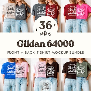 Gildan 64000 Tシャツ フロントバック モックアップバンドル | G640 Tシャツ サイドバイサイド モックアップ | G64000 スプリットビュー Tシャツ モックアップ POD用 | リアルヒューマンモデル