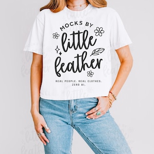 Comfort Colors 3023CL White Mockup, Trendy Crop T-shirt, Cute Shirt Mock for POD sellers, Simple Aesthetic Tshirt, Real Model, Size Chart