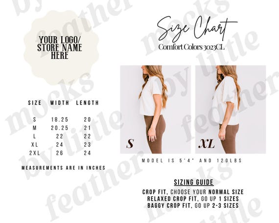 Comfort Colors 3023CL Size Guide, 3023CL Sizing Guide, POD Size Comparison Chart, Comfort Colors Boxy Tee Size Chart, Tshirt Size Chart