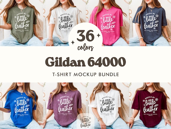 Gildan 64000 T Shirt Mockup Bundle | G64000 T-shirt Mock-Up | G640 Tee Mock Up | Real Human Model | Trendy Warm Cozy Boho Minimal Aesthetic