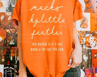 Gildan 5000 Mockup Orange, Halloween G5000 Shirt Mock Up, Cute Trendy Oversized T-shirt, Real Model Tshirt, Fall Spooky Season