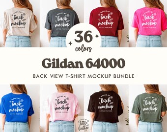 Gildan 64000 Back of T Shirt Mockup Bundle | G640 T-shirt Back View Mock-Up | G64000 Tee Mock Up for POD | Real Human Model | Trendy Boho