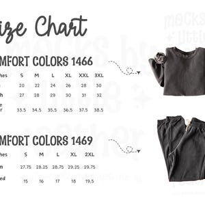 Tabla de tallas Comfort Colors 1466 1469 (Descarga digital)