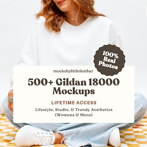 Gildan 18000 Lifetime Access Mockup Bundle | G18000 Crewneck Sweatshirt Mockups | G180 Sweatshirt Mockup | Modelllivsstil, Flat Lays och mer