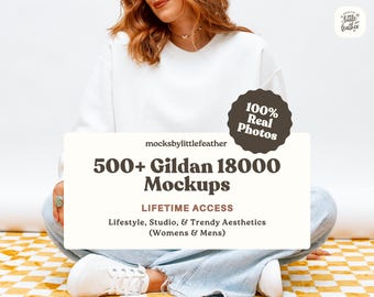 Gildan 18000 Lifetime Access Mockup Bundle | G18000 Crewneck Sweatshirt Mockups | G180 Sweater Mock-Up | Model Lifestyle, Flat Lays, & More