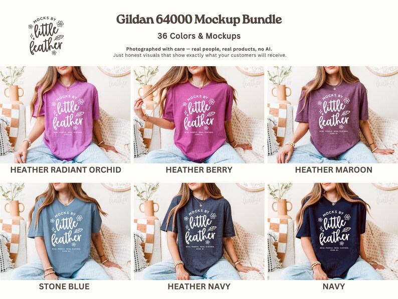 Gildan 64000 T Shirt Mockup Bundle | G64000 T-shirt Mock-Up | G640 Tee Mock Up | Real Human Model | Trendy Warm Cozy Boho Minimal Aesthetic image 5