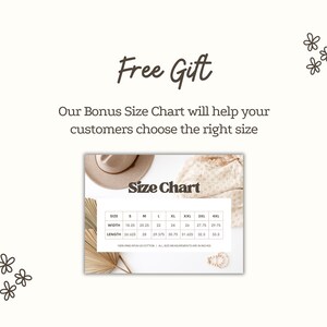 The image is a promotional graphic for a free size chart, which is designed to help customers choose the right size by providing a visual guide.