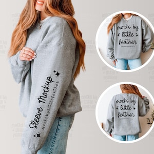 Sport Grey Gildan 18000 Front Back Mockup | G180 Sweater Side by Side Mock Up | G18000 Crewneck Split View Sleeve Mock-Up | Real Person