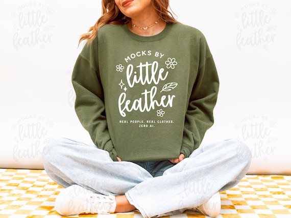 Military Green Gildan 18000 Crewneck Sweatshirt Mockup | G180 Sweater Mock-Up with Real Model & POD Product | Cozy Simple G18000 Mock Up