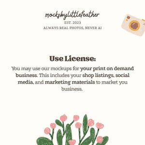 text and a small illustration of a camera, along with a floral design.