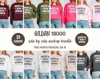 Gildan 18000 Mockup Bundle | G180 Sweatshirt Side by Side Mocks | Front Back Crewneck Mock-Up Bundle | G18000 Sweater Mocks | Trendy Simple