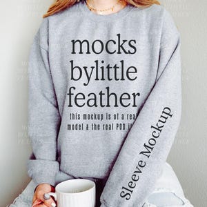 Sport Grey Gildan 18000 Sleeve Mockup, Gildan Sport Grey Sweatshirt Mockup, Sport Gray 18000 Mockup, Real Model Mockup