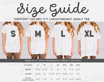 Comfort Colors 1717 Size Guide, 1717 Sizing Guide, C1717 POD Size Comparison Chart, Comfort Colors Oversized Size Chart, Unisex Sizing Chart