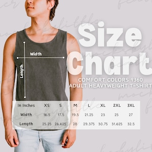 Comfort Colors 9360 Size Chart, Tank Top Sizing Information, C9360 Real Male Model Size Chart, Heavyweight Adult Tank, POD Size Measurements